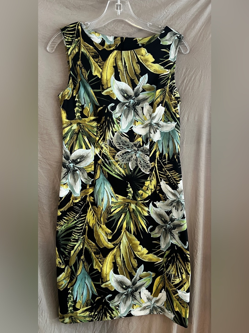 connected apparel Black Floral Print Dress with Green and Yellow Accents